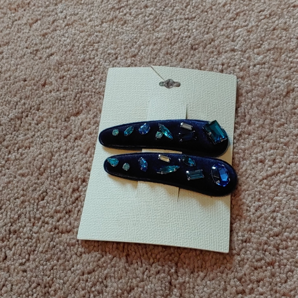 2 Barrettes. Navy. Blue Stones.  Different colors  SALE